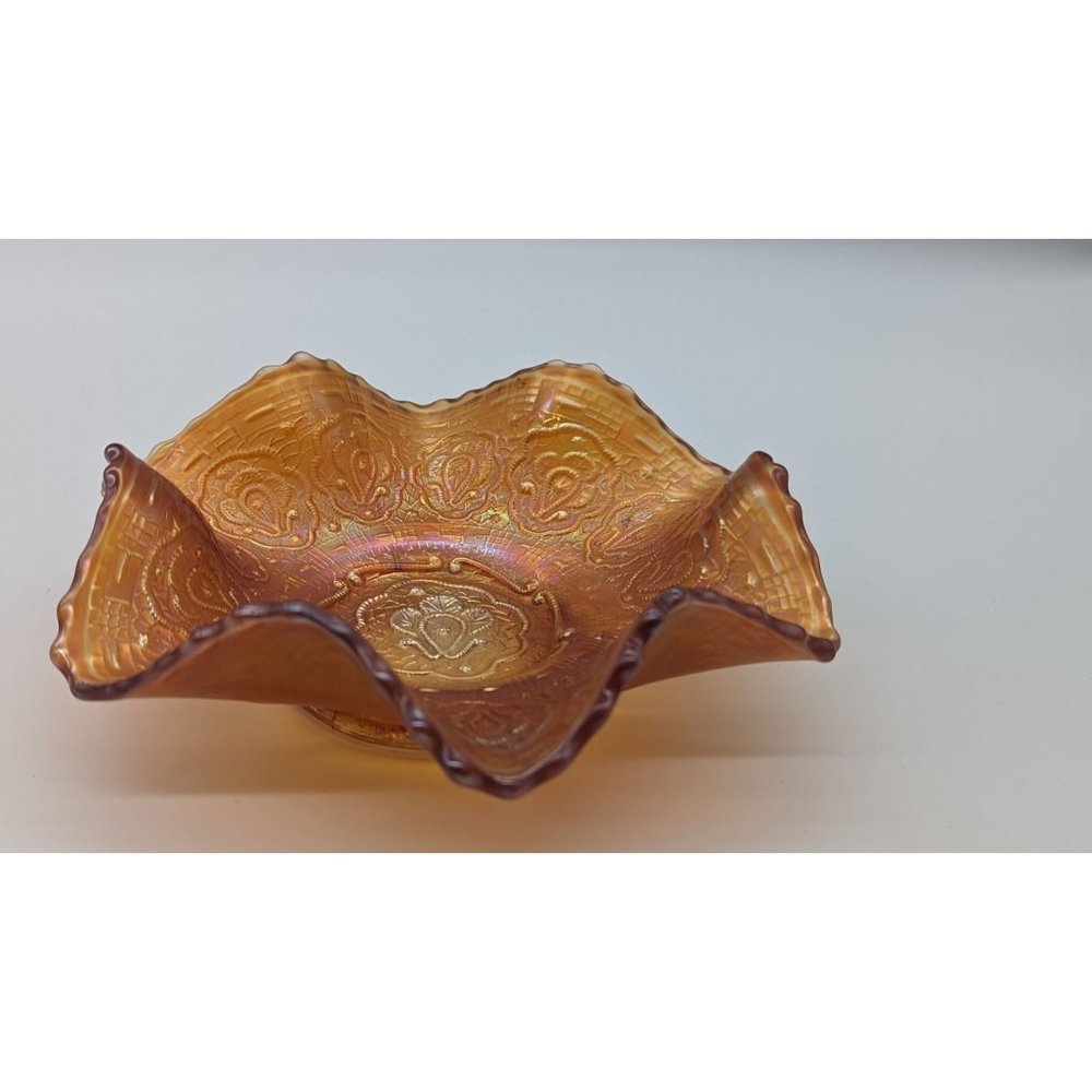 Vintage Fenton persian medallion small carnival glass dish rare marigold